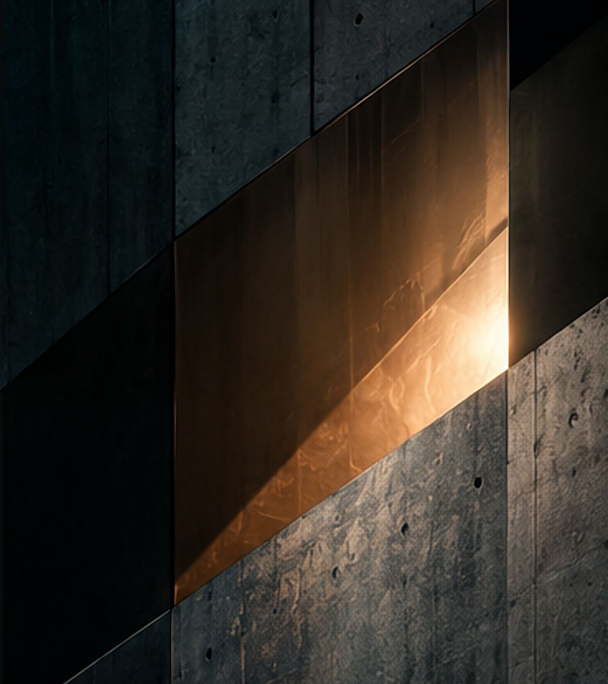 Feixe de luz dourada atravessando parede de concreto
